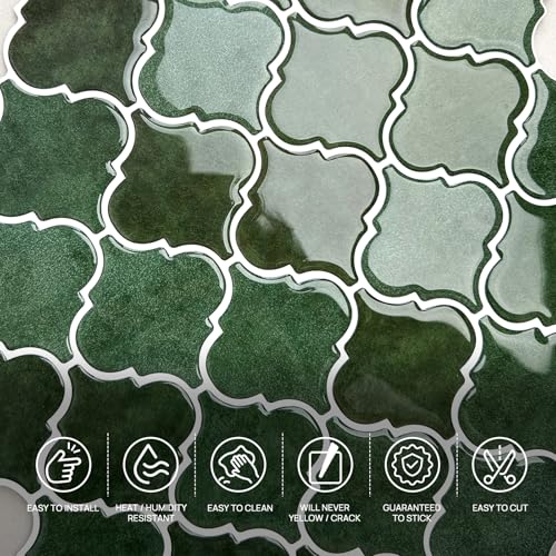 WalDecoo Arabesque Peel and Stick Backsplash for Kitchen Thicker Design 3D Self Adhesive Wall Tiles 12x12 Adhesive Wall Backsplash Green 10Sheet Stick on Tile for Kitchen and Bathroom - Image 3