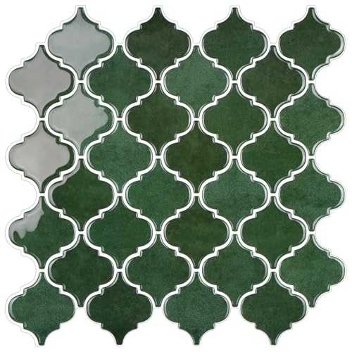 WalDecoo Arabesque Peel and Stick Backsplash for Kitchen Thicker Design 3D Self Adhesive Wall Tiles 12x12 Adhesive Wall Backsplash Green 10Sheet Stick on Tile for Kitchen and Bathroom - Image 1