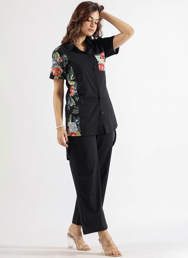 Label Flavia طقم تنسيق مزخرف بالأزهار باللون الأسود للنساء - Image 3