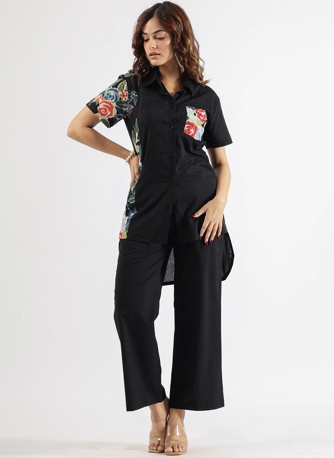 Label Flavia طقم تنسيق مزخرف بالأزهار باللون الأسود للنساء - Image 1