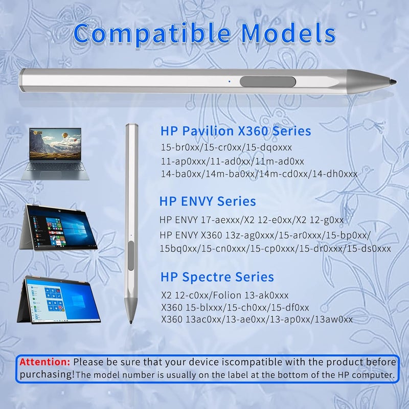 SSSÂ·GRGB Stylus Pen for HP Envy X360 Pavilion X360 Specter X360 Spectre X2 Envy X2 Rechargeable MPP 2.0 Tilt Active Pen with 4096 Pressure Sensitivity, Palm Rejection, Magnetic Attachment Function, Black - Image 2