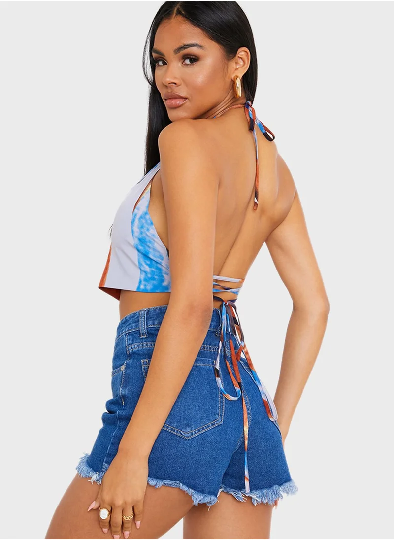 In the style Rigid Denim Frayed Hem Shorts