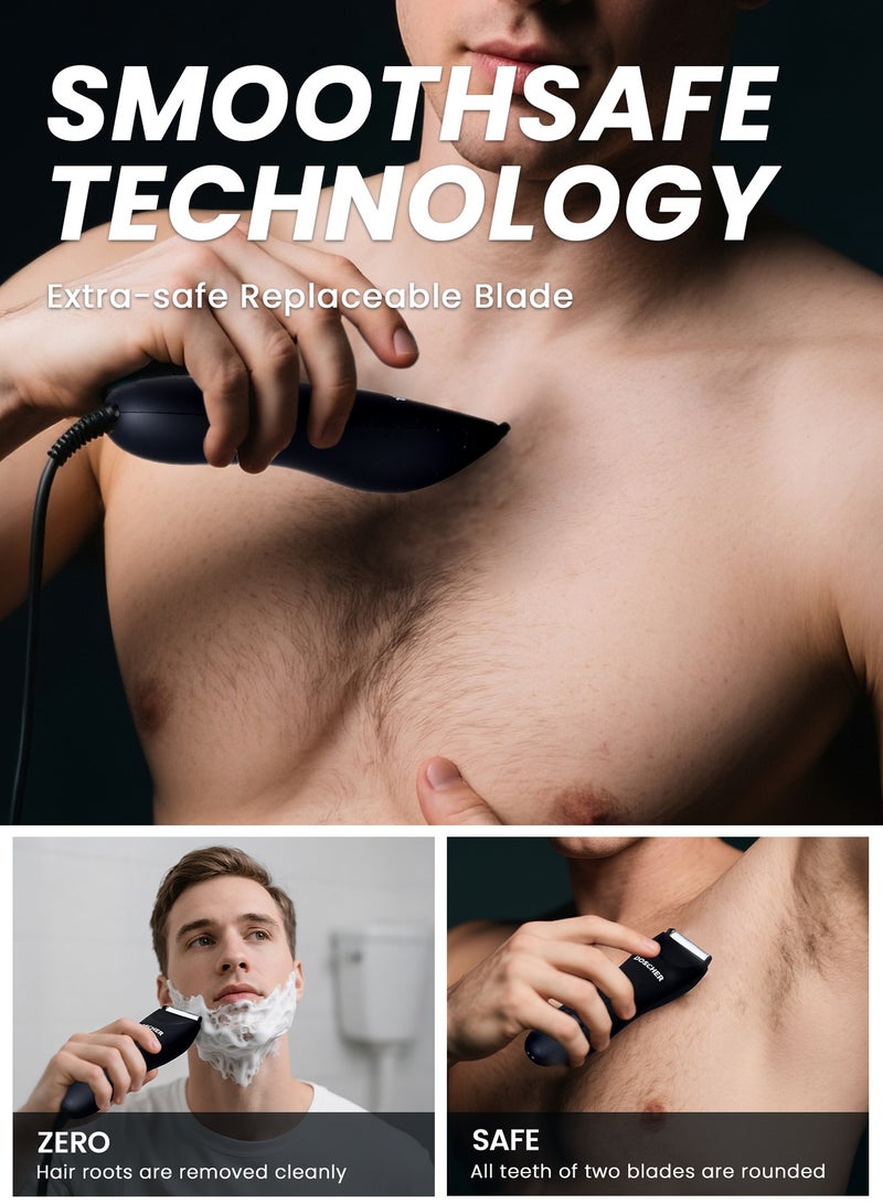 DOSCHER Three-Head Body Hair Trimmer for Men, Skin Safe Foil Razor, Waterproof Wet/Dry Electric Groomer with LED Display, No-Nick Shaver Kit, USB Rechargeable with Charging Dock, Guide Comb & Travel Lock - Image 2