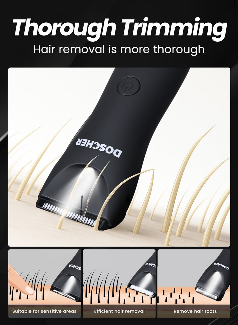 DOSCHER Three-Head Body Hair Trimmer for Men, Skin Safe Foil Razor, Waterproof Wet/Dry Electric Groomer with LED Display, No-Nick Shaver Kit, USB Rechargeable with Charging Dock, Guide Comb & Travel Lock - Image 3
