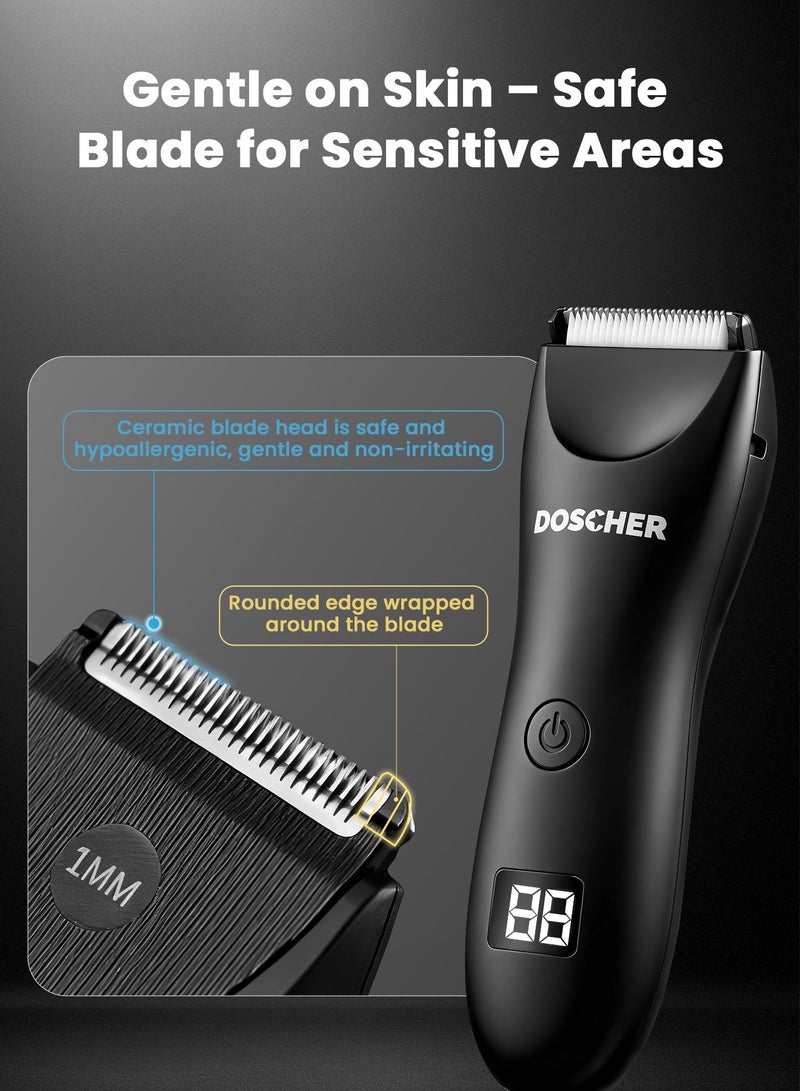 DOSCHER Three-Head Body Hair Trimmer for Men, Skin Safe Foil Razor, Waterproof Wet/Dry Electric Groomer with LED Display, No-Nick Shaver Kit, USB Rechargeable with Charging Dock, Guide Comb & Travel Lock - Image 5