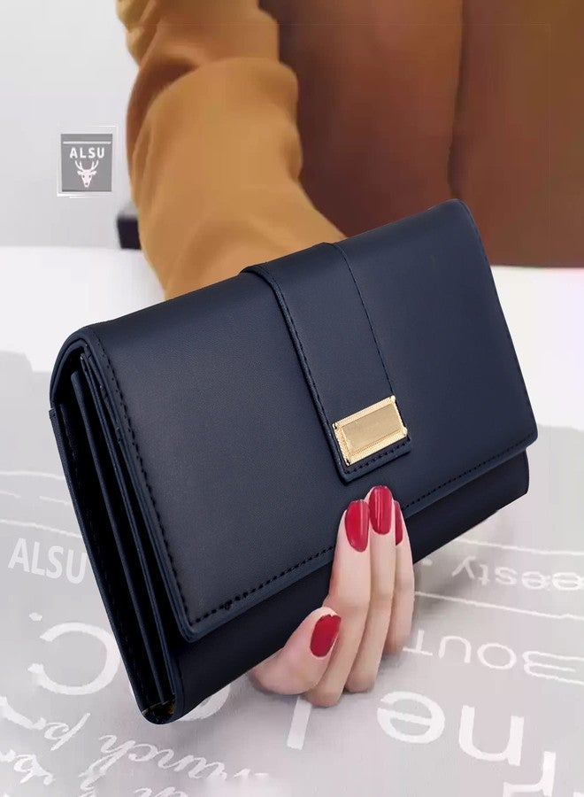 ALSU Women's Hand Wallet Purse Clutch | Phone Pocket | Coin Compartment | Credit Card Slots| Zipper Pocket| Office use| Casual use| Faux Leather (Blue) - Image 3