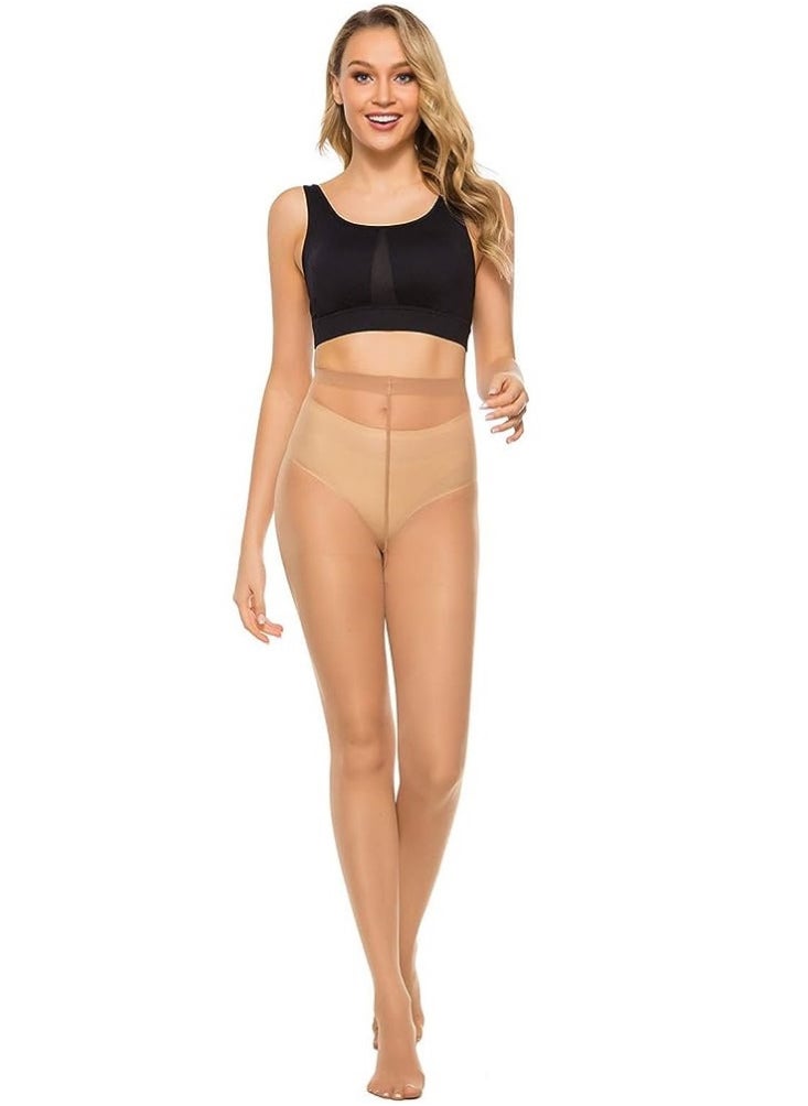Glamroot - Women's/Girl's High Waist Sheer Pantyhose Stockings Tights, Beige - Image 1