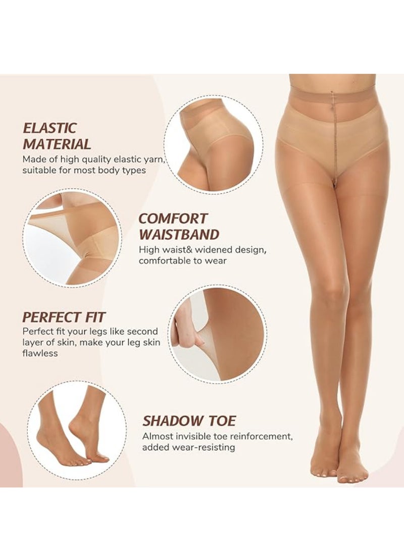 Glamroot - Women's/Girl's High Waist Sheer Pantyhose Stockings Tights, Beige - Image 1