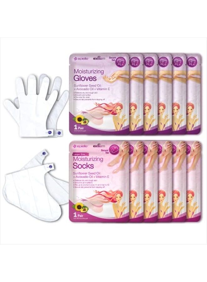 Epielle Moisturizing Hand & Foot Masks (Glove & Socks 12pk) for Dry Hand, Dry & Cracked Heel Spa Masks Sunflower Seed Oil + Avocado Oil + Vitamin E,Mothers Day Gifts - Image 1