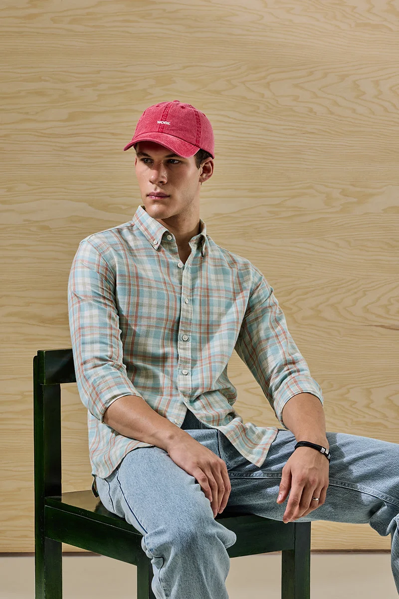 سنيتش Light Blue Checkered Long Sleeve Slim Fit Shirt