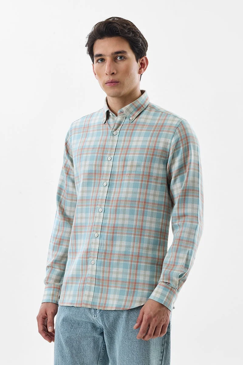SNITCH Light Blue Checkered Long Sleeve Slim Fit Shirt