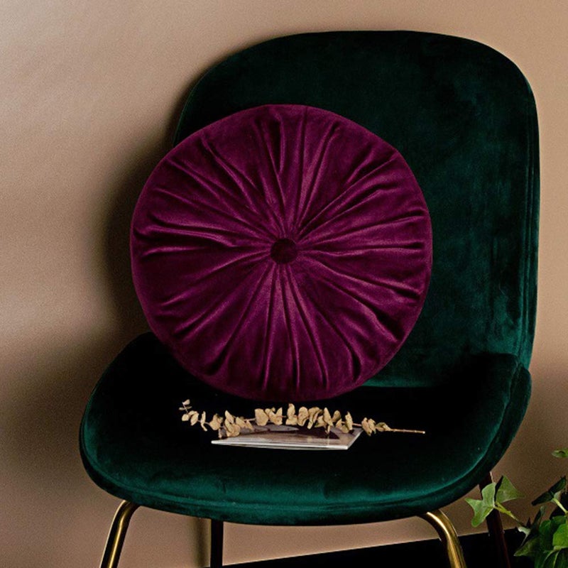 vctops Round Velvet Solid Color Chair Cushion Pumpkin Pleated Throw Pillow Home Decorative Floor Pillow Diameter 15 Purple Red