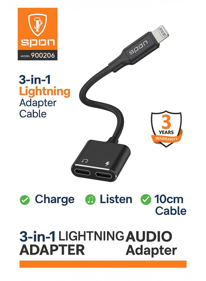 SPON 2-in-1 Lightning Audio Adapter – Dual Lightning Ports for Charging & Listening, 10cm Cable, Compatible with iPhone - Image 4