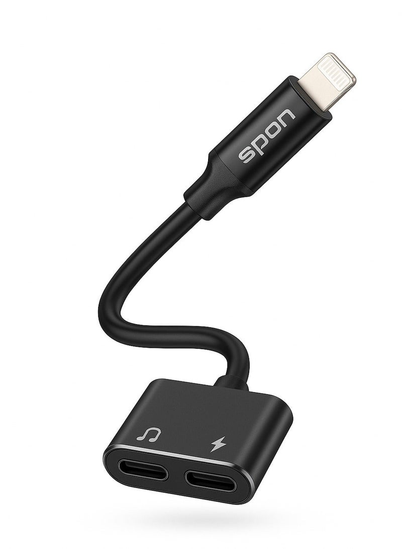 SPON 2-in-1 Lightning Audio Adapter – Dual Lightning Ports for Charging & Listening, 10cm Cable, Compatible with iPhone - Image 2