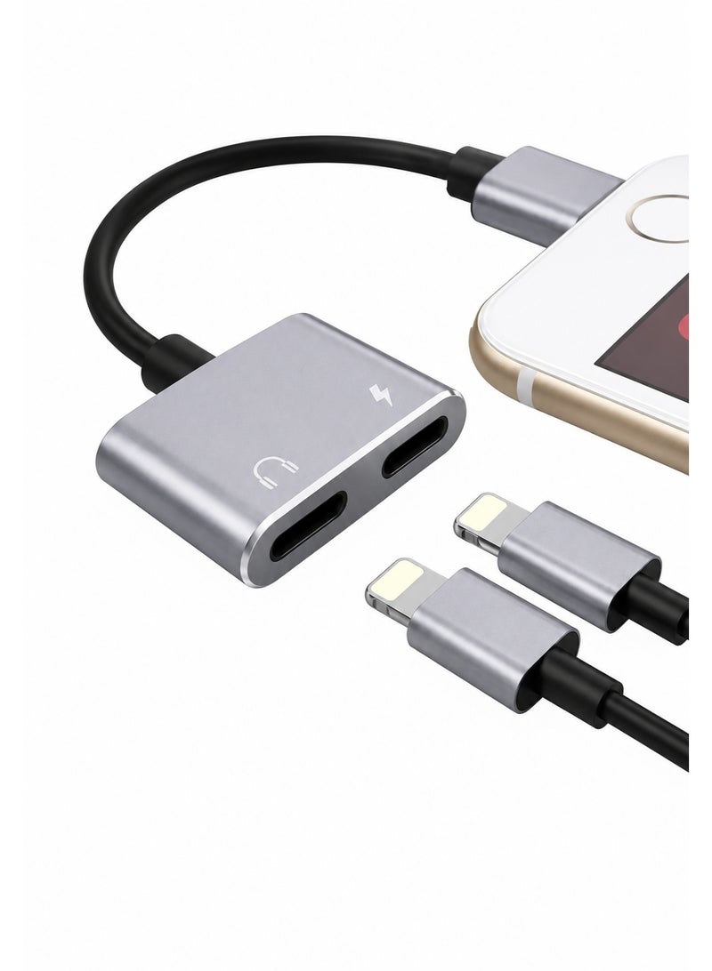محول لايتنينج 2 في 1 للصوت والشحن – منفذا Lightning للاستماع للموسيقى والشحن في نفس الوقت – كابل 10 سم – يدعم المكالمات ومتوافق مع أجهزة iPhone - Image 1
