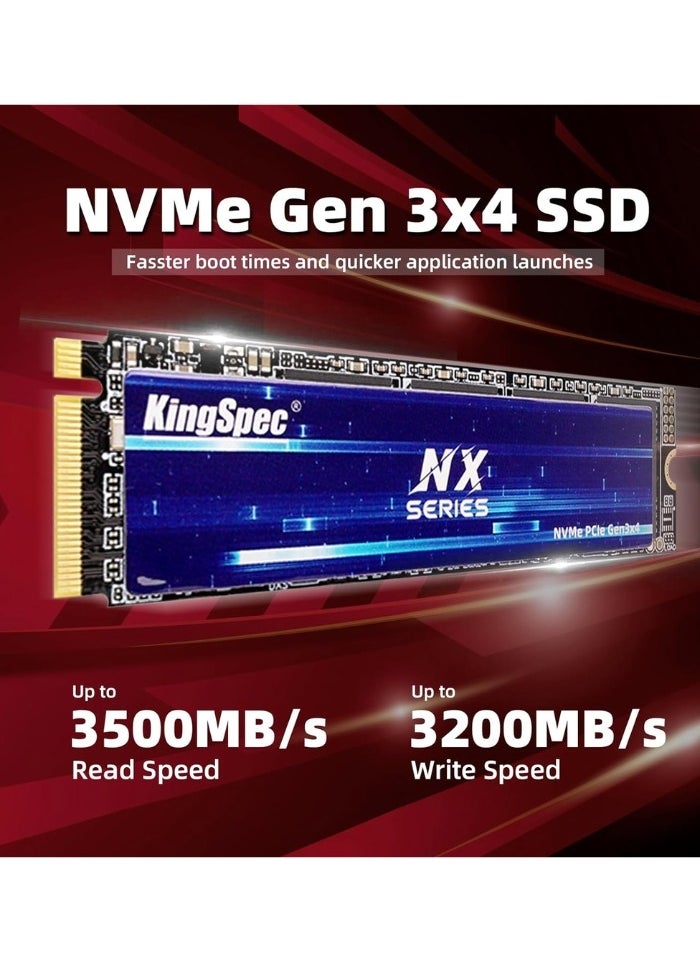 KingSpec - NX Series 256GB Internal Solid State Drive Gen3x4 NVMe M.2 SSD, Up to 3500MB/s, 3D NAND Flash M2 2280 for Desktop and Laptop PS5 XBOX - Image 1