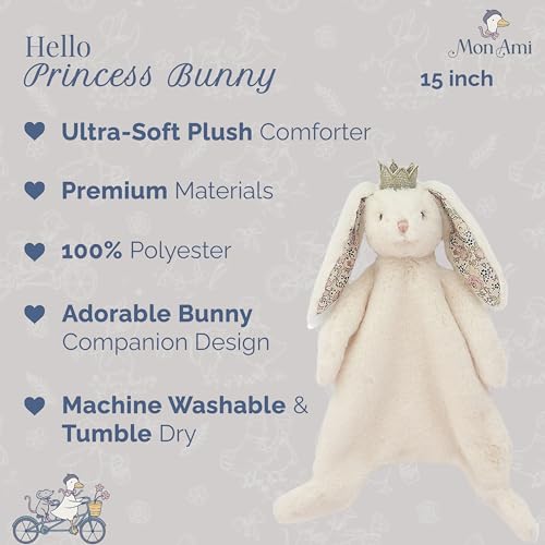 MON AMI Princess Bunny Baby Security Blanket Soft Plush Lovey for Infants Toddlers 15 Snuggle Comforter Newborn Essential - Image 3