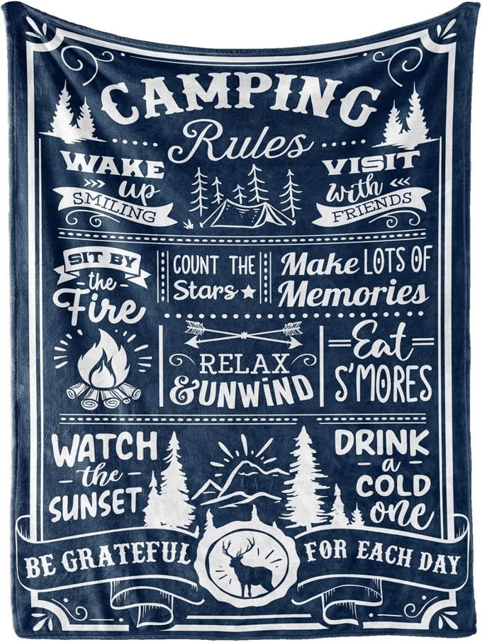 CAMPING GIFTS FOR WOMEN MEN LOVERS THROW BLANKET HAPPY CAMPERS DECOR OUTDOOR RV CAMPSITE TRAVEL HIKING 50 X 65 CAMPING RULES
