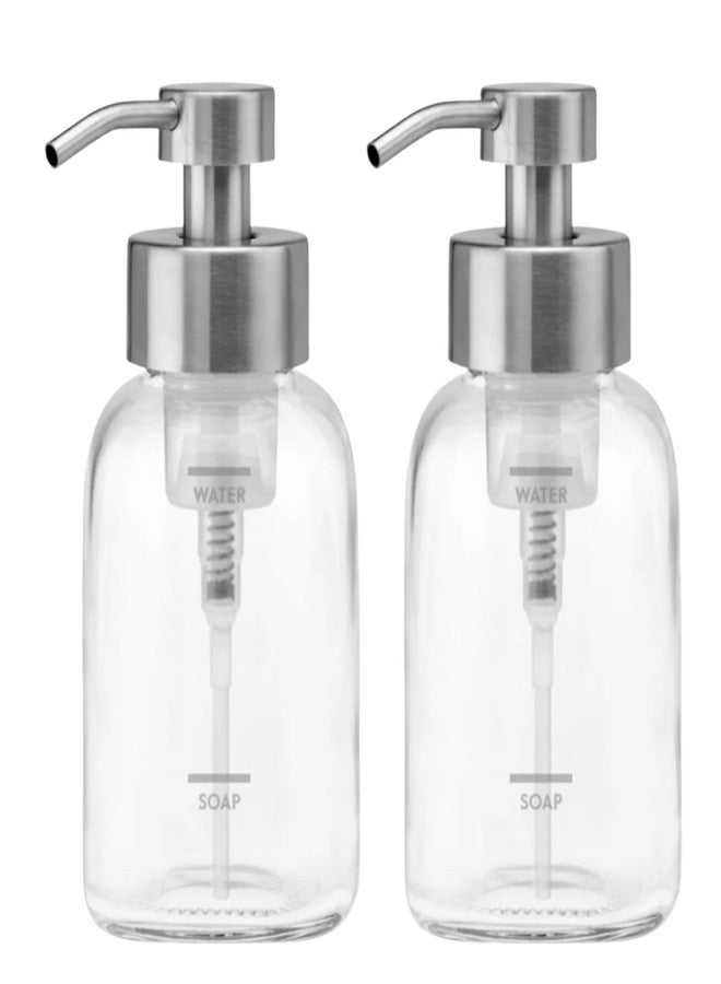 Grove Co. Foaming Soap Dispenser, 2 x Refillable Glass Bottles with Stainless Steel Pump, Reusable Liquid Hand Soap Set for Kitchen or Bathroom, Square Base, Reduce Plastic Waste - Image 1
