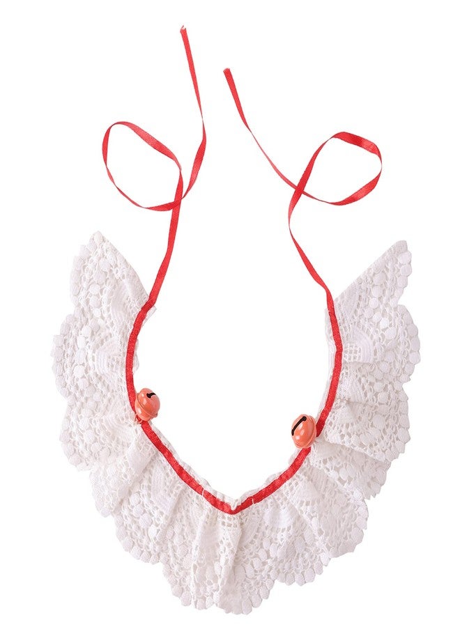 Lulala Dog Collar Crochet,Embroidered Flower Lace Bowtie Scarf Wedding Birthday Party Cat Collar with Bell Adjustable Knot,Puppy Teacup Cloth Dress Collar Costume Outfits Accessories(S,White-Red) - Image 1