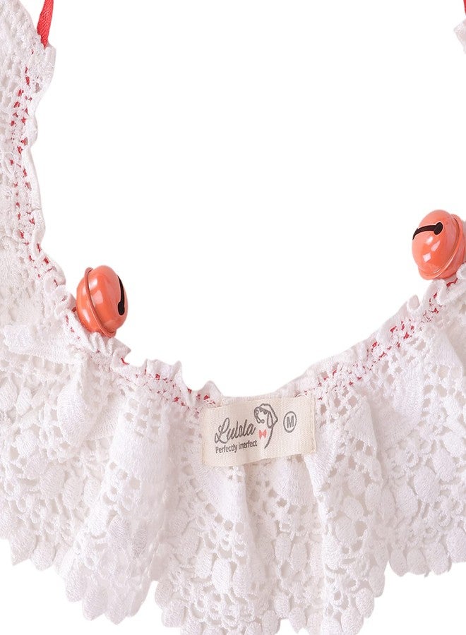 Lulala Dog Collar Crochet,Embroidered Flower Lace Bowtie Scarf Wedding Birthday Party Cat Collar with Bell Adjustable Knot,Puppy Teacup Cloth Dress Collar Costume Outfits Accessories(S,White-Red) - Image 4