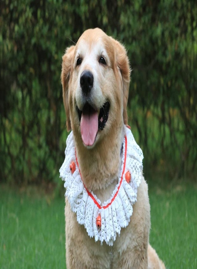 Lulala Dog Collar Crochet,Embroidered Flower Lace Bowtie Scarf Wedding Birthday Party Cat Collar with Bell Adjustable Knot,Puppy Teacup Cloth Dress Collar Costume Outfits Accessories(S,White-Red) - Image 2