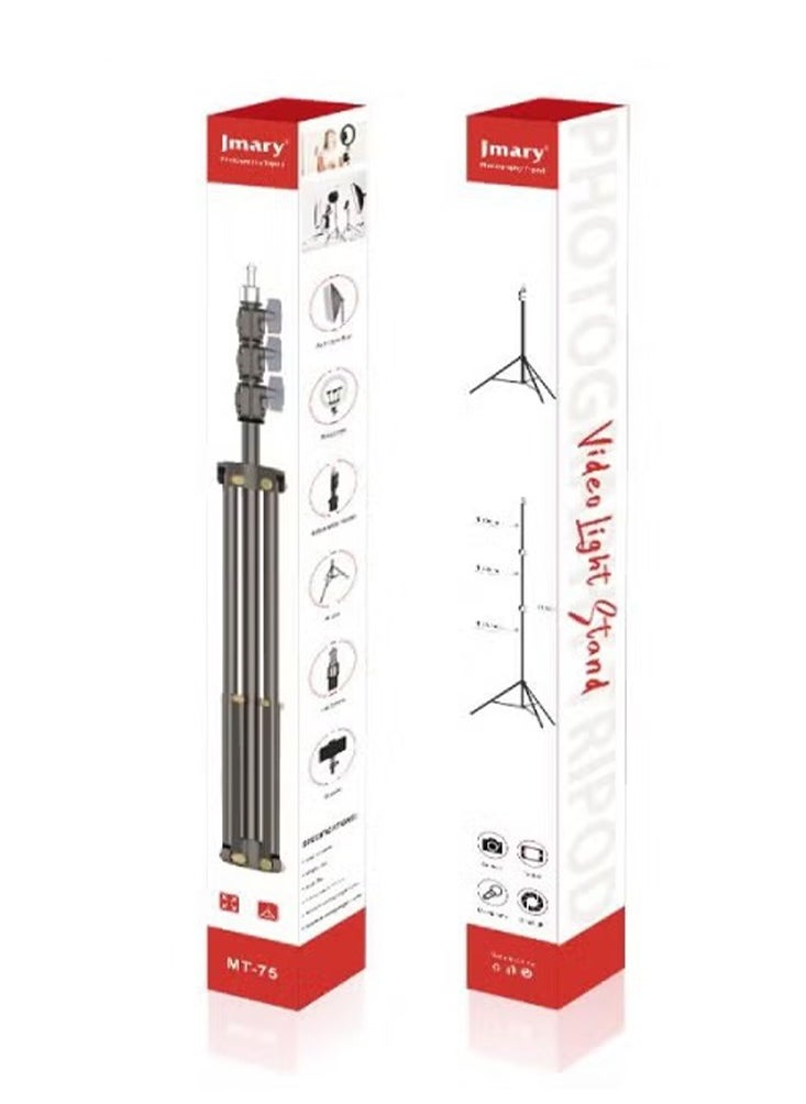 Professional Light Stand for Digital Cameras MT-75 , Durable and Adjustable Stand with Flexible Height , Lightweight Aluminum Construction for Heavy Duty Use , Ideal for Mounting Lights, Flashes, and Accessories in Indoor and Outdoor Shootings , Foldable Design for Easy Storage and Transport, Suitable for Studios and On the Go Photographers