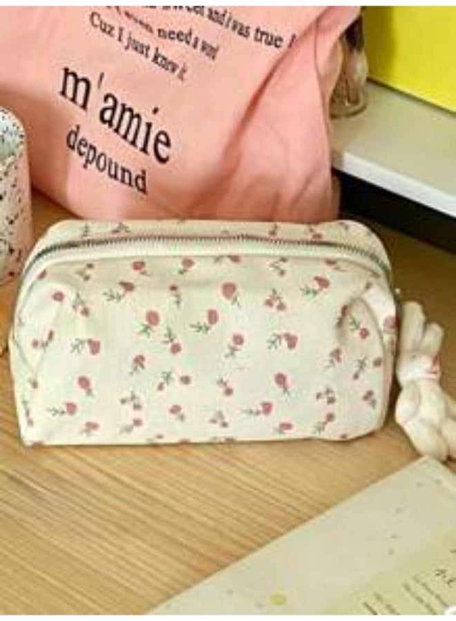 Miamia 1 Pcs Beautiful Small Pencil Case with Floral Patterns Bright Colors for Stationery Storage on Students’ Desks School Supplies Pencil Pouch Students’ Backpack White Color  - Image 5
