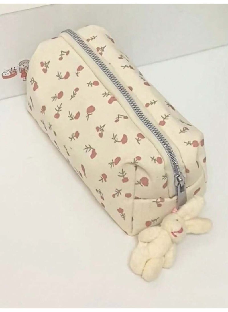 Miamia 1 Pcs Beautiful Small Pencil Case with Floral Patterns Bright Colors for Stationery Storage on Students’ Desks School Supplies Pencil Pouch Students’ Backpack White Color  - Image 1