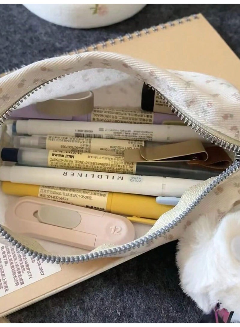 Miamia 1 Pcs Beautiful Small Pencil Case with Floral Patterns Bright Colors for Stationery Storage on Students’ Desks School Supplies Pencil Pouch Students’ Backpack White Color - Image 2