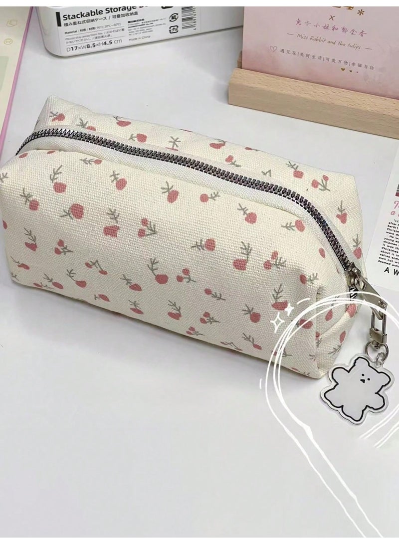 Miamia 1 Pcs Beautiful Small Pencil Case with Floral Patterns Bright Colors for Stationery Storage on Students’ Desks School Supplies Pencil Pouch Students’ Backpack White Color - Image 3
