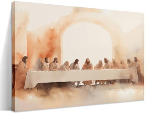 AKWISH Jesus Last Supper Canvas Wall Art Leonardo da Vinci Pictures Canvas Print Posters Wall Decor Christian Wall Art Home Decor for Living Room Dining Room Decor 12x16 inch Framed - Image 1