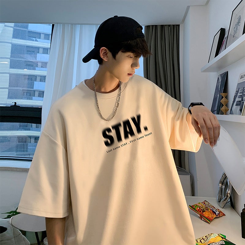 Apricot American High Street Short-Sleeved T-Shirt Men'S Summer Trendy Brand Fashion Hiphop Yipi Handsome Oversiz E Half-Sleeved - Image 2