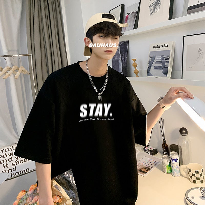 Apricot American High Street Short-Sleeved T-Shirt Men'S Summer Trendy Brand Fashion Hiphop Yipi Handsome Oversiz E Half-Sleeved - Image 1