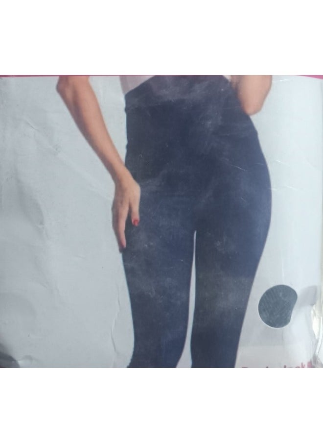 Selina Wear Women's Wide Waistband Blue Cotton Capri Leggings 