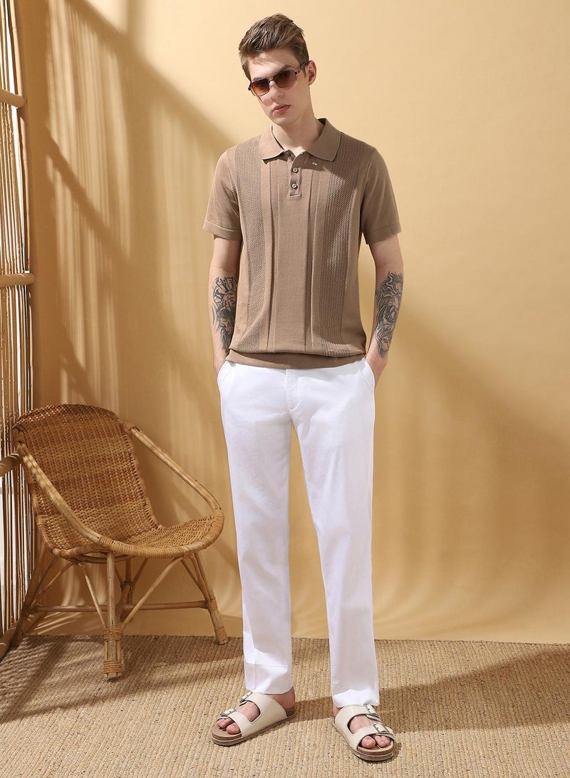 Dennis Lingo Men's Beige 100% Cotton Textured Regular Fit T-Shirt  - Image 5