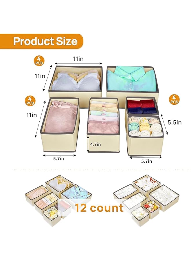erorex 12 Pack Drawer Organizers Foldable Clothing Storage Organizer Closet Cabinet Fabric Clothing Dividers For Clothes Pants Skirts Socks Underwears Baby Clothing Towel Beige - Image 2