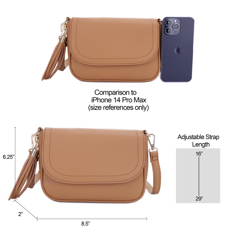 EVVE Small Crossbody Bag for Women Trendy Vegan Leather Flap Saddle Purses with Adjustable Shoulder Strap -Light Tan - Image 5