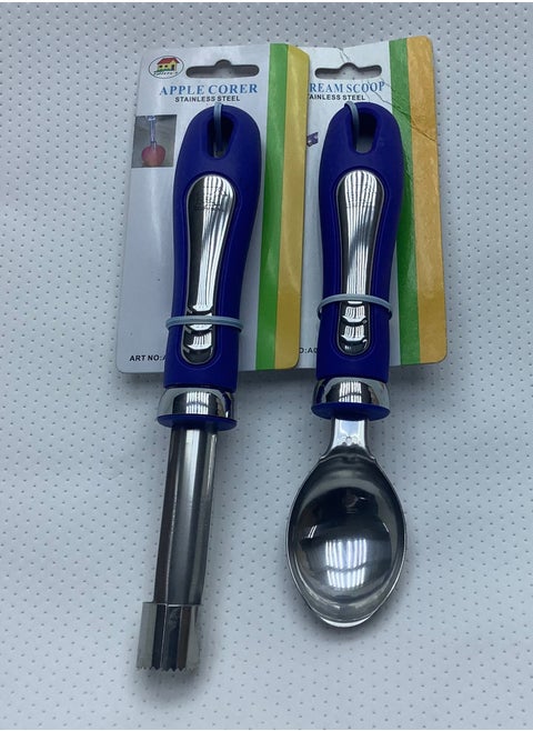 Stainless Steel Ice Cream Scoop & Apple Corer with Plastic Handle - Set of 2 Pieces