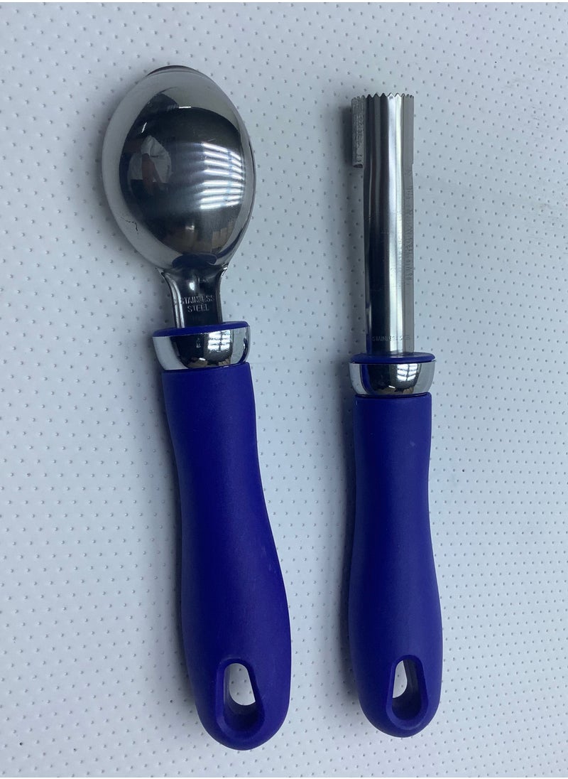 Stainless Steel Ice Cream Scoop & Apple Corer with Plastic Handle - Set of 2 Pieces