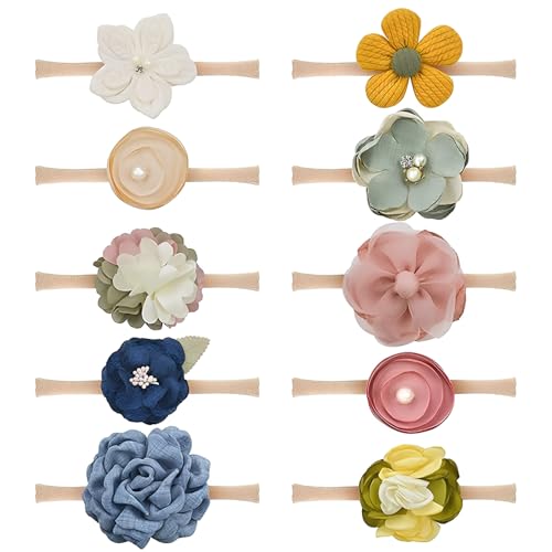 Flavizo 10 Pcs Hair Bands for Baby Girl, Soft Elastic Baby Hairband Set with Flower Design, Cute Headbands for New Born Baby Girl, Comfortable Hair Accessories for Girls Kids - Image 1