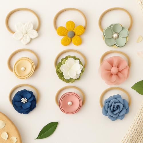 Flavizo 10 Pcs Hair Bands for Baby Girl, Soft Elastic Baby Hairband Set with Flower Design, Cute Headbands for New Born Baby Girl, Comfortable Hair Accessories for Girls Kids - Image 4