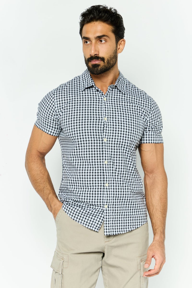 GAP Men Slim Fit Checkered Short Sleeves Casual Shirt, White - Image 1