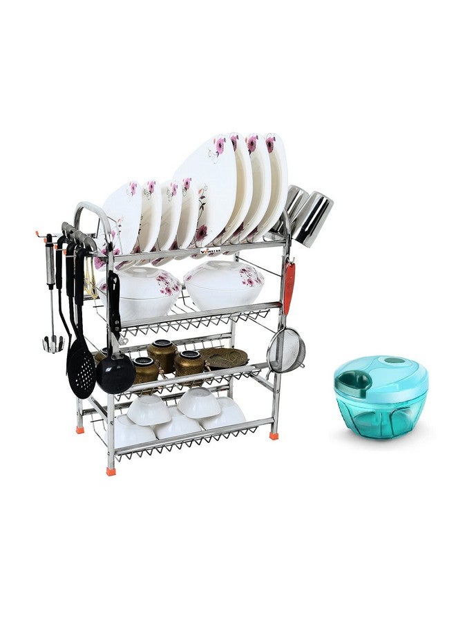 WINSTAR Stainless Steel 4 Shelf Wall Mount Kitchen Utensils Rack with Mini chopper| Vegetable Chopper (350 ml ) | Kitchen Organizer (24 x 18 inch ) Combo, Tiered Shelf - Image 1