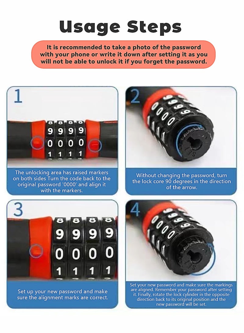 Bicycle chain lock, security anti-theft bike lock, resettable combination lock, suitable for bicycles, motorcycles, doors, gates, fences, and grills - Image 5