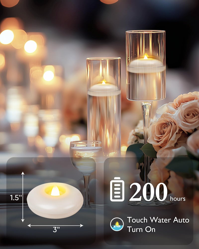5plots 24Pack 200 Hour Flameless Floating Candles, 3 Inches White Waterproof Led Tealights for Wedding Vases Centerpieces Party Proposal Pool Decor Decoration - Image 2