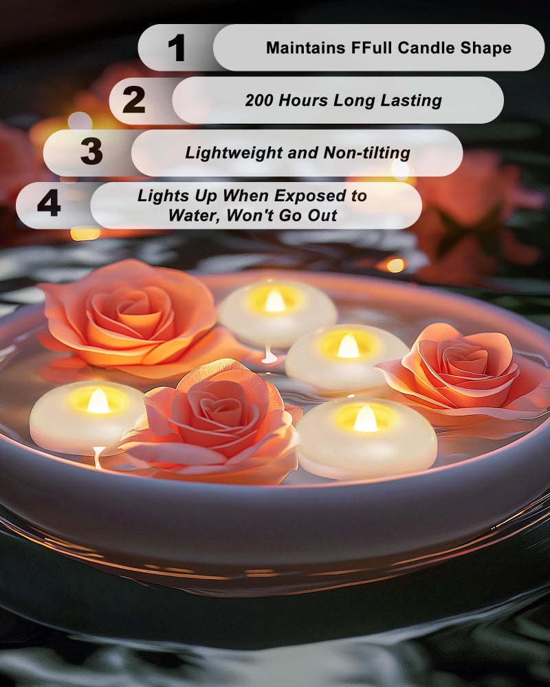 5plots 24Pack 200 Hour Flameless Floating Candles, 3 Inches White Waterproof Led Tealights for Wedding Vases Centerpieces Party Proposal Pool Decor Decoration - Image 3