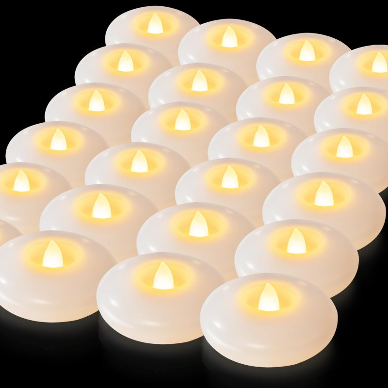 5plots 24Pack 200 Hour Flameless Floating Candles, 3 Inches White Waterproof Led Tealights for Wedding Vases Centerpieces Party Proposal Pool Decor Decoration - Image 1