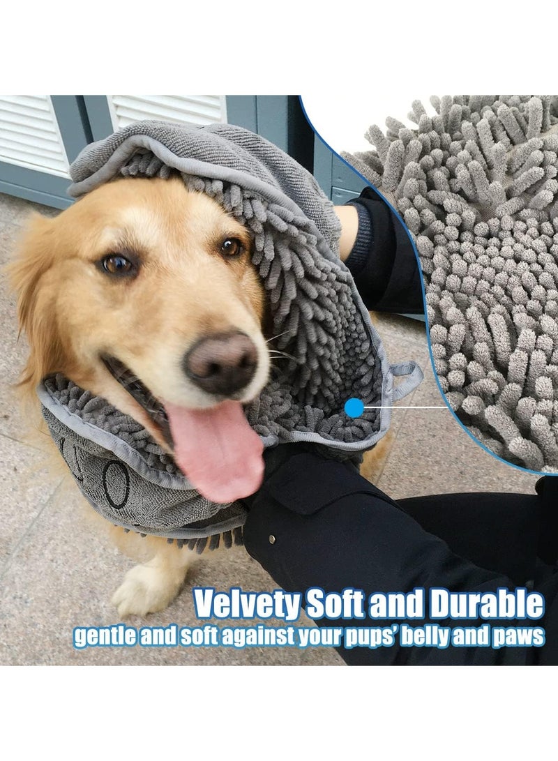 سيوسي Chenille Dog Drying Towel Super Absorbent Microfiber Dog Bath Towels for Drying Dogs Cats Shammy Clean Gloves for Pet Puppy Kitten Paws Machine Washable Grey 35x80cm - Image 4