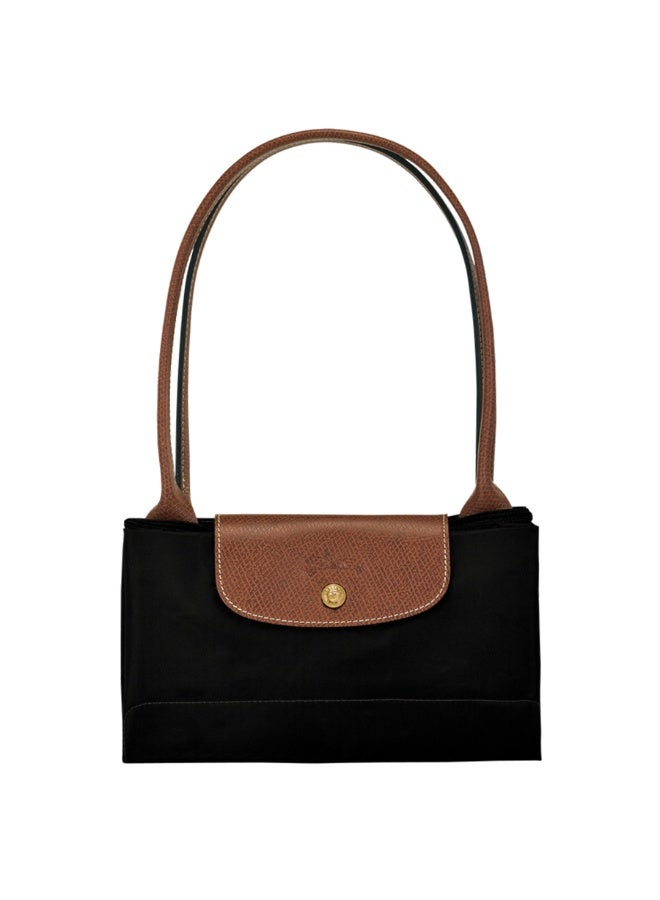 Longchamp Le Pliage Large Tote Bag - Black Recycled Nylon with Brown Leather Trim - Image 4